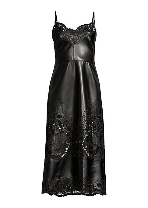 Embroidered Faux Leather Dress