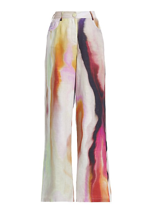 Abstract Linen Wide-Leg Pants