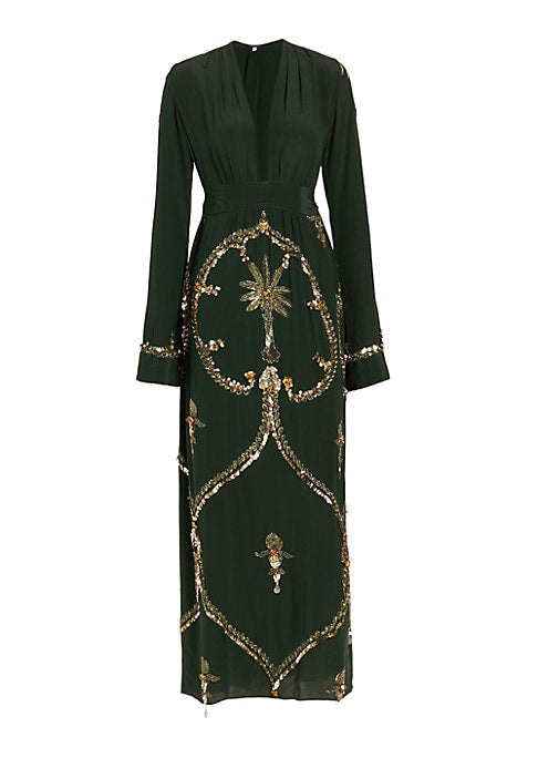Silk Embroidered Palmette Dress