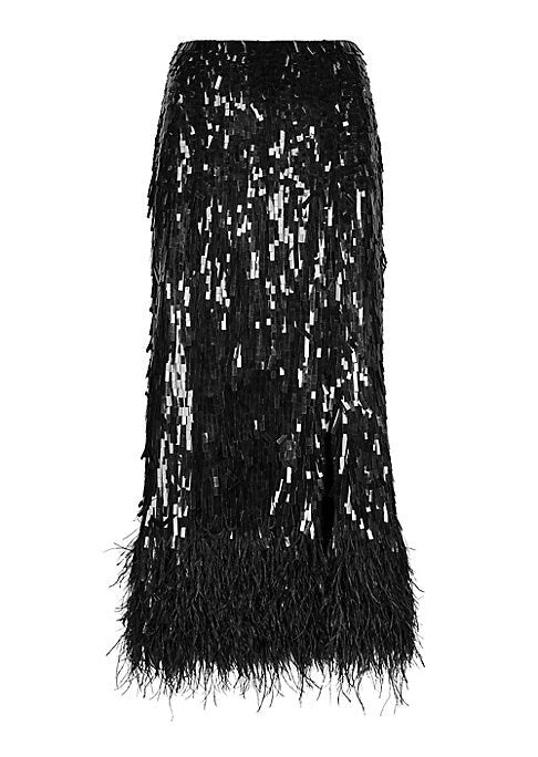 Sequined Feather Midi Skirt