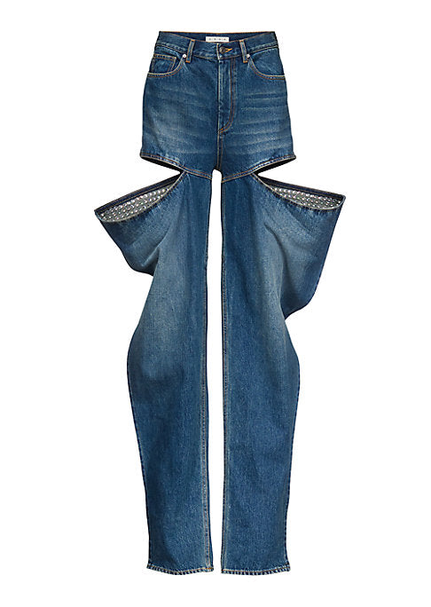 Crystal-Trimmed Wide-Leg Jeans