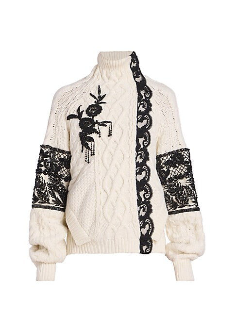 Lace-Patch Knit Turtleneck