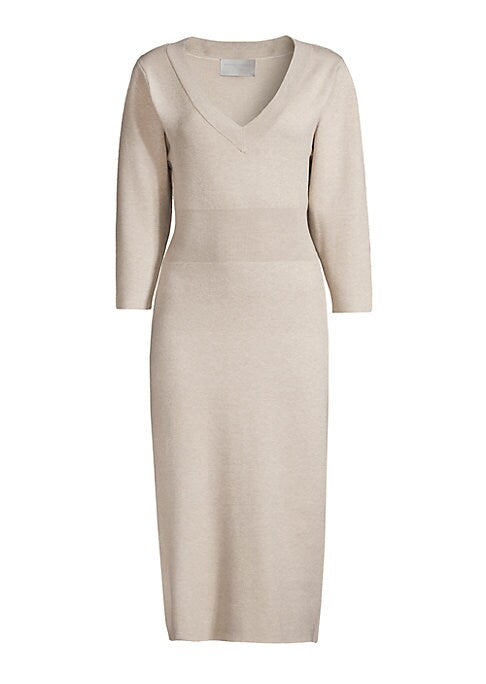 V-Neck Ribbed Midi Dress