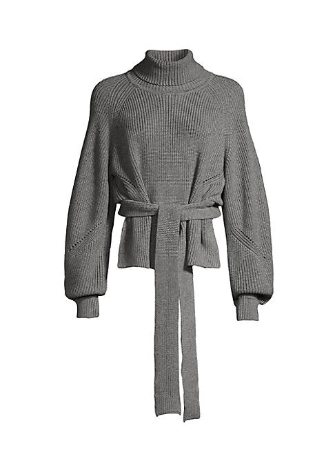 Turtleneck Tie-Belt Sweater