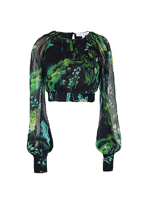 Cropped Silk Tie Blouse