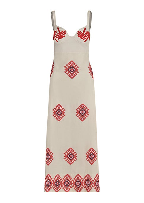 Sweetheart Embroidered Midi Dress