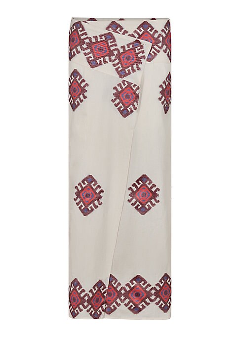 Embroidered Wrap Midi-Skirt