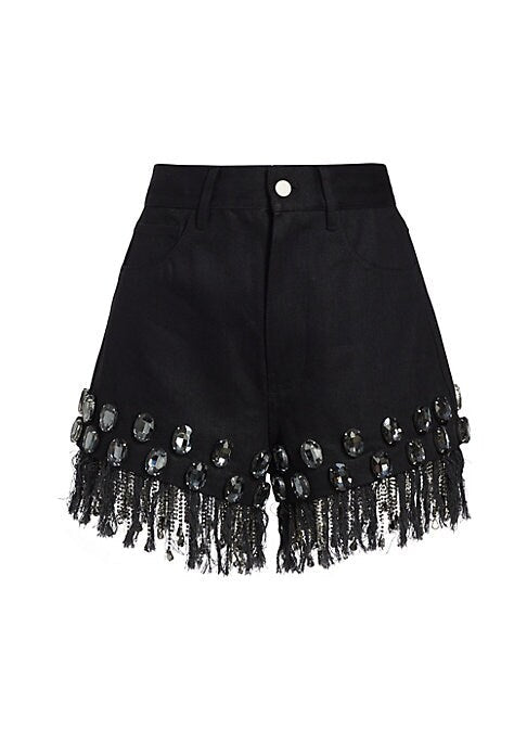 Sparkling Fringe Denim Shorts
