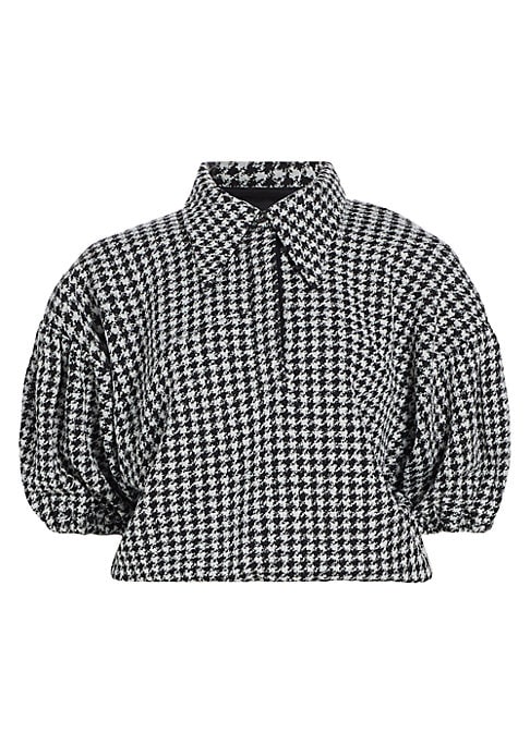 Houndstooth Puff Sleeve Blouse