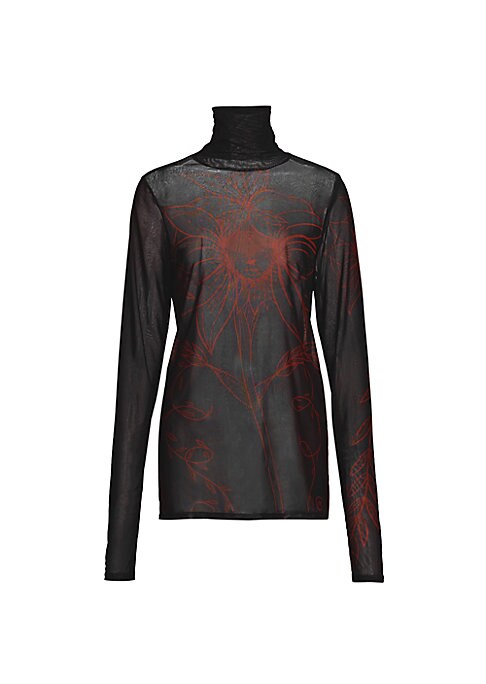 Floral Mesh Turtleneck Top