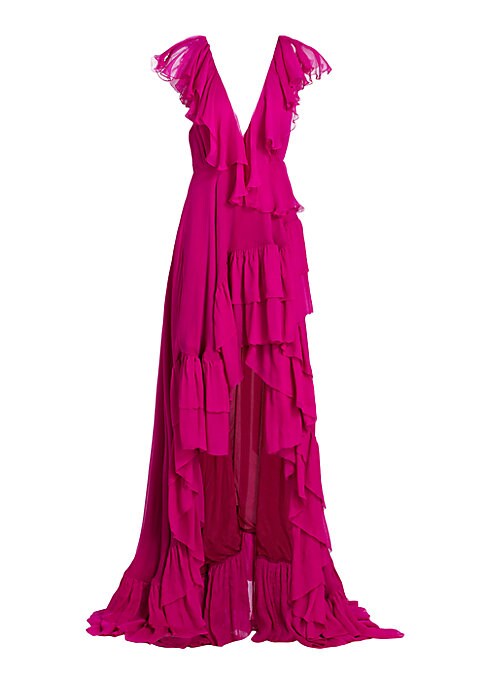 Elegant Ruffle Silk Maxi Dress