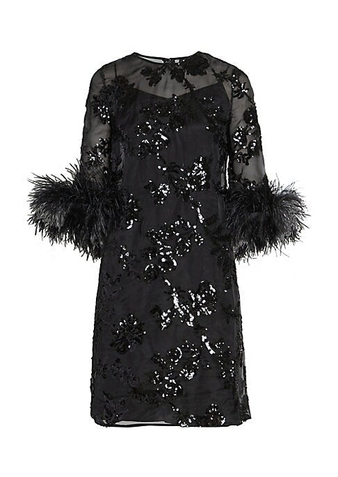 Feathered Sequin Silk Dress