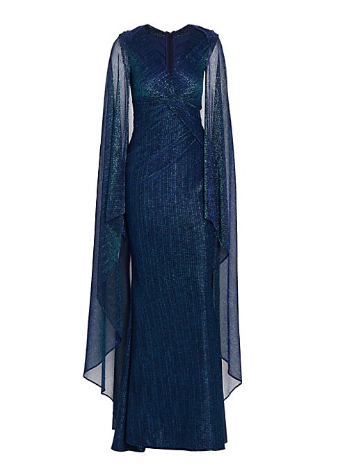 Metallic Elegance Cape Gown