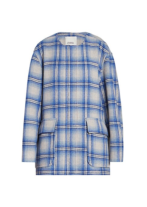 Plaid Wool-Blend Wrap Coat