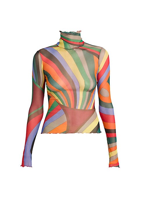 Ruffled Colorblock Turtleneck Top