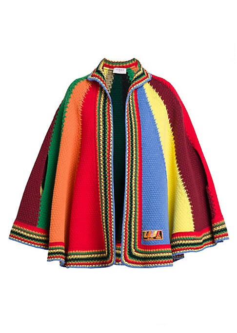Chic Colorblock Wool Cape