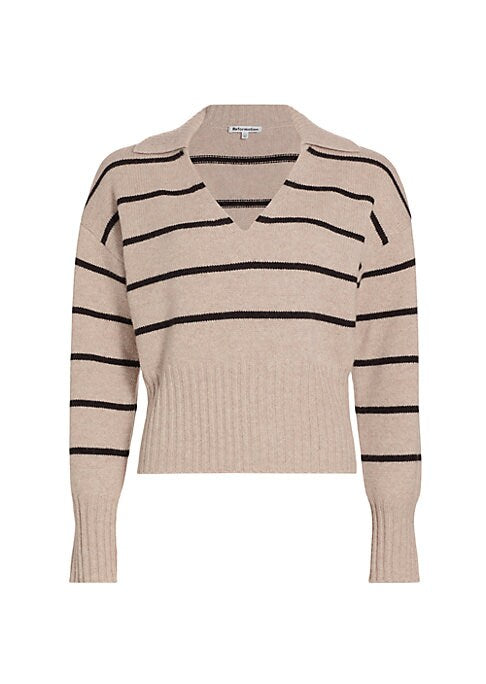 Striped Cashmere V-Neck Top