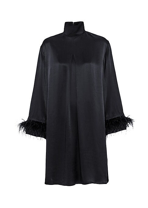 Feathered Shift Turtleneck Dress