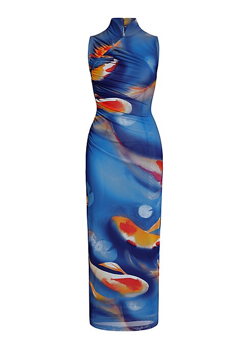Koi Print Ruched Dress