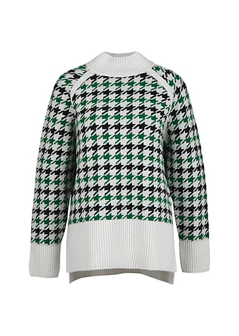 Houndstooth Funnel Knit Sweater