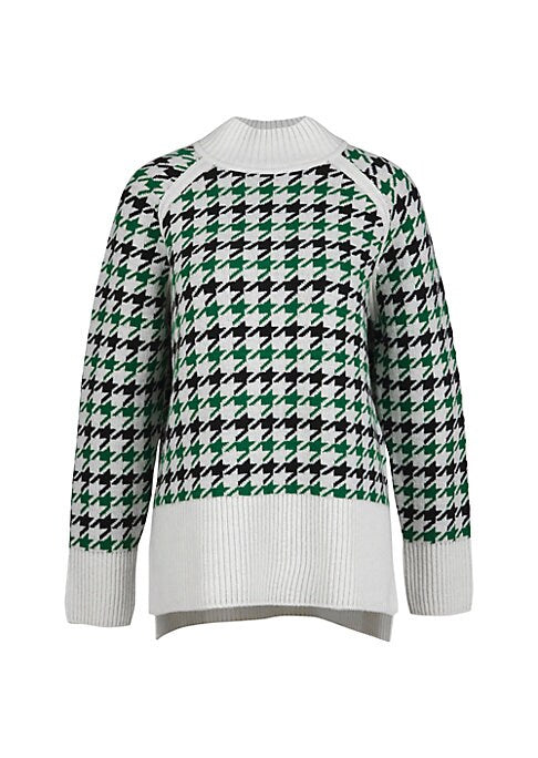 Houndstooth Funnel Knit Sweater