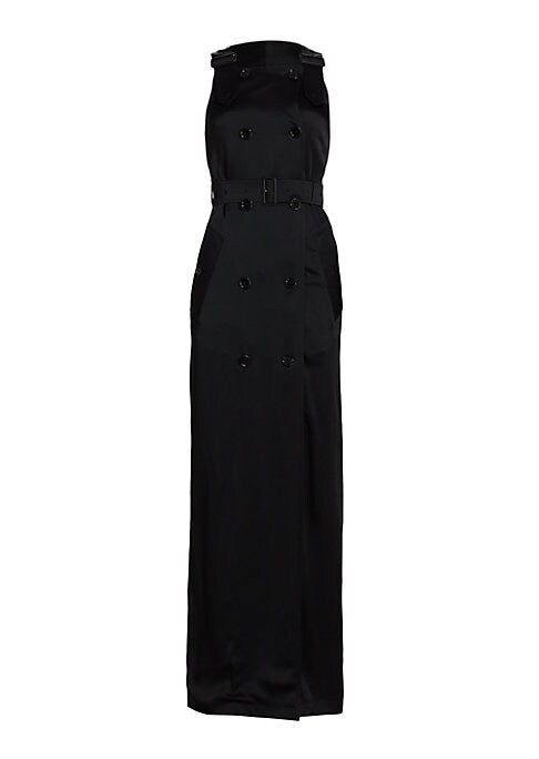 Trench-Inspired Satin Midi Dress