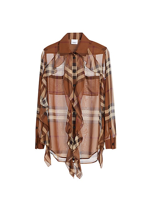 Ruffled Silk Check Blouse