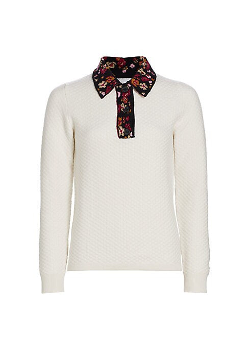 Floral Cashmere Polo Sweater