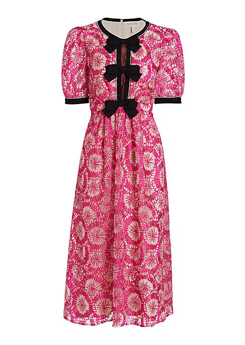 Embroidered Bow Midi Dress