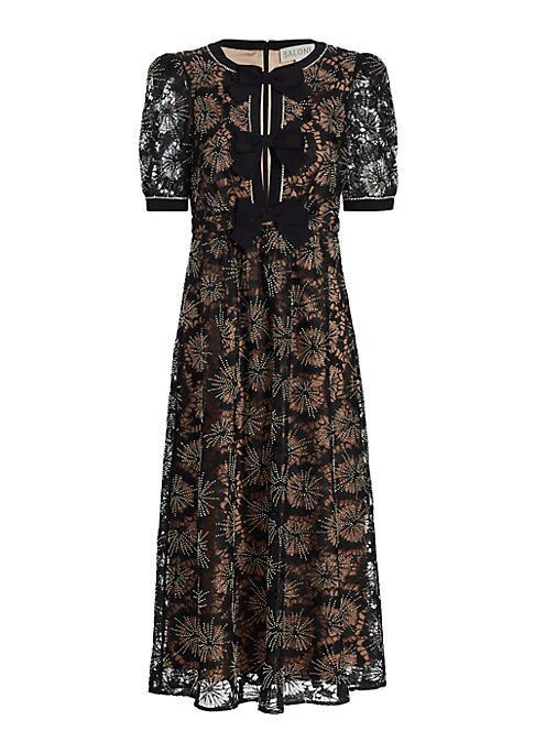 Embroidered Bow Midi Dress