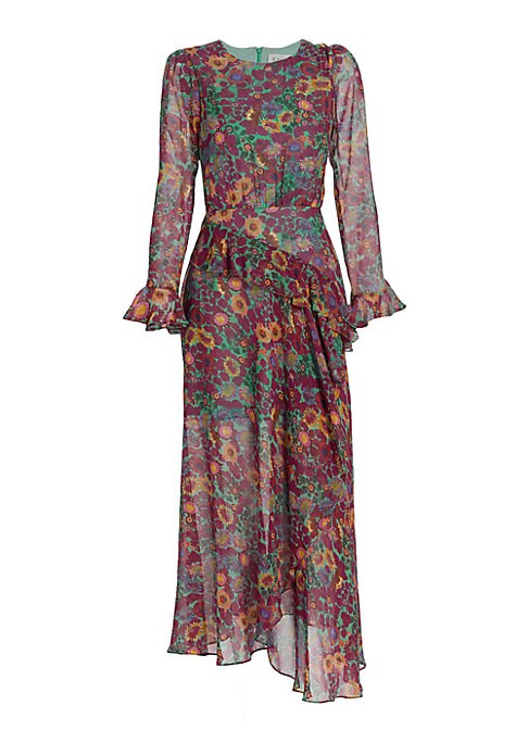 Silk Floral Ruffle Dress