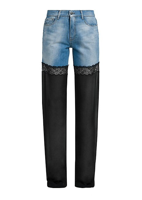 Lace-Trimmed High-Waisted Denim