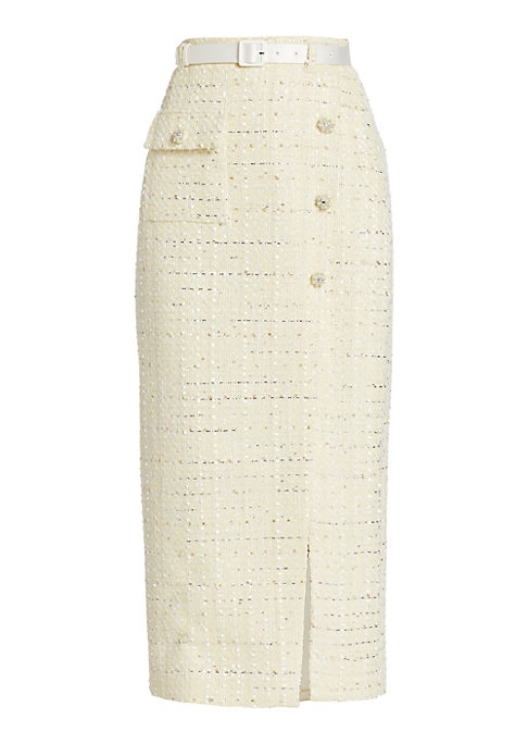 Chic Crystal-Button Midi Skirt