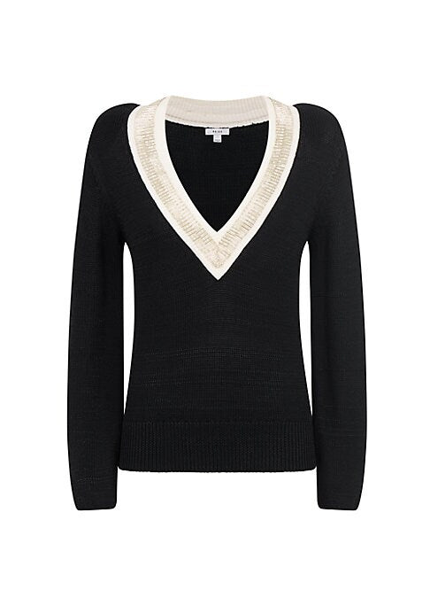 Beaded V-Neck Knit Top