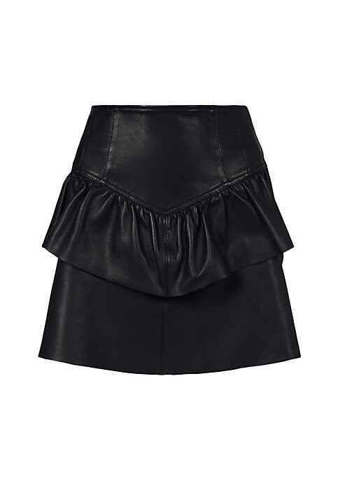 Tiered Ruffle Leather Skirt