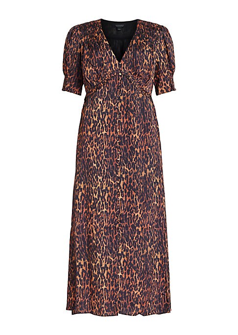 Leopard Puff Sleeve Midi Dress