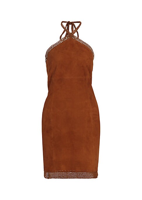 Crochet Halter Suede Dress