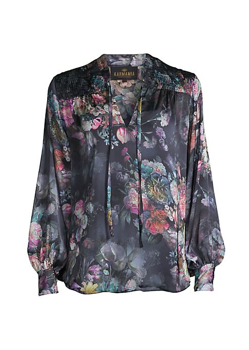 Floral Satin Tie Blouse