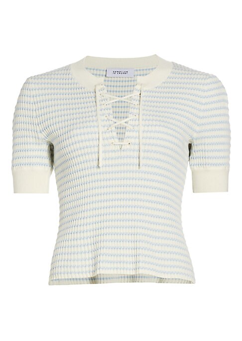 Lace-Up Micro Check Top