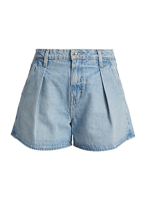 Pleated High-Rise Denim Shorts