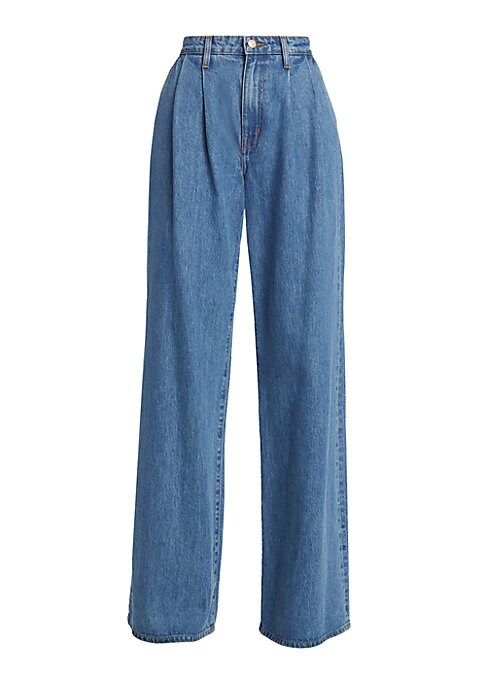 Pleated High-Waist Denim Pants