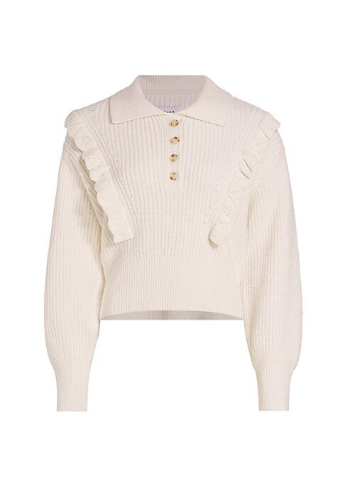 Ruffled Button-Front Sweater
