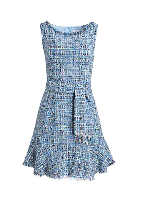 Belted Flounce Tweed Dress