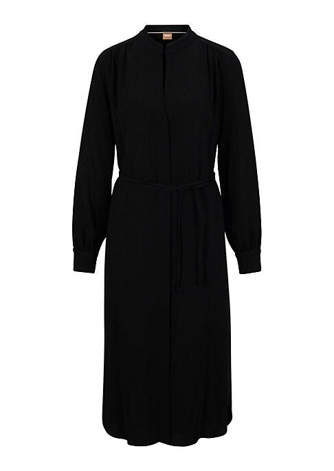 Collarless Belted Dress