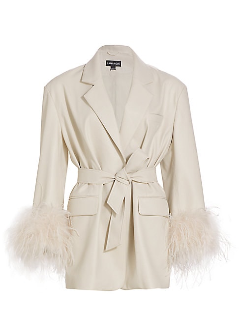 Feathered Faux-Leather Blazer