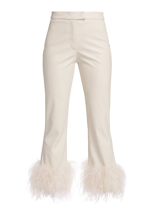 Feathered Faux-Leather Crop Pants