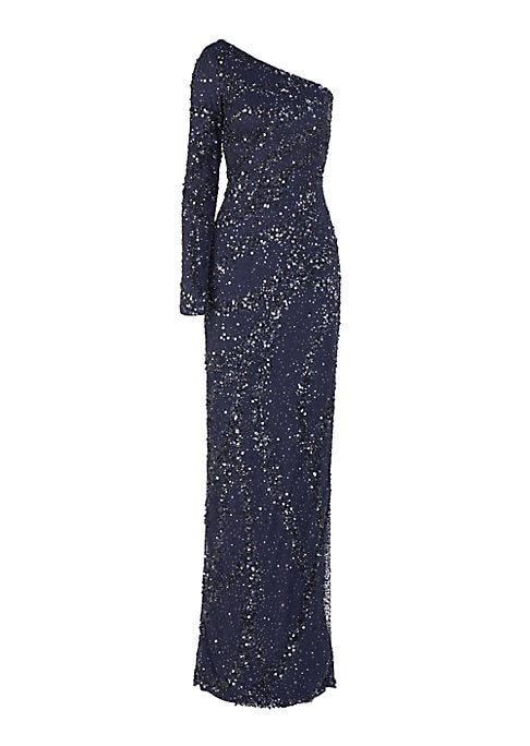Beaded Asymmetric Elegance Gown