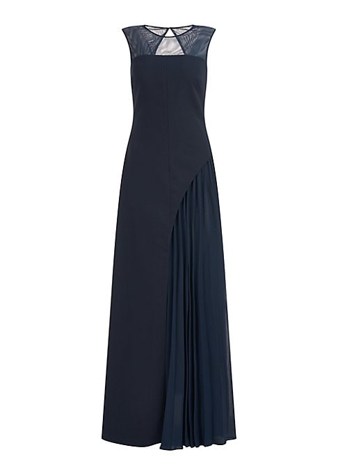Pleated Illusion Evening Gown