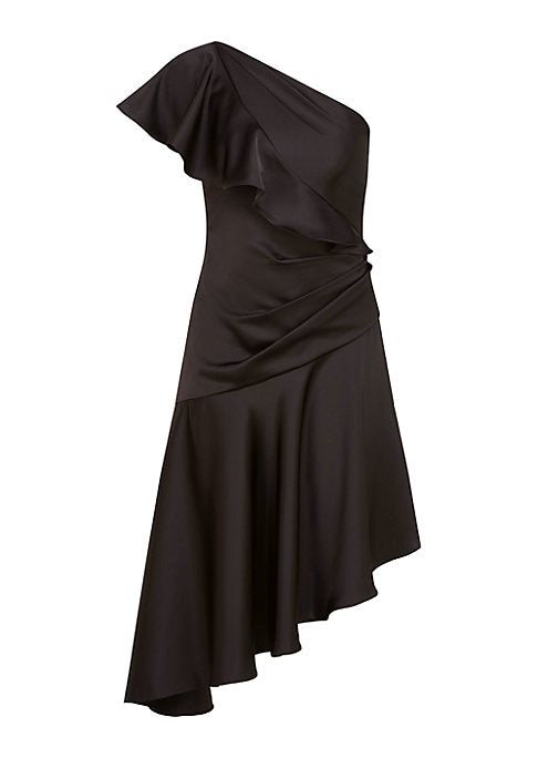 Ruffled Asymmetric Satin Dress