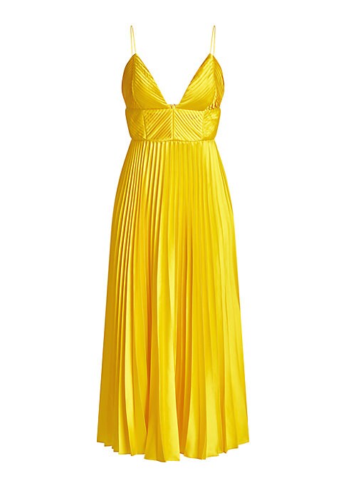 Satin V-Neck Pleated Dress